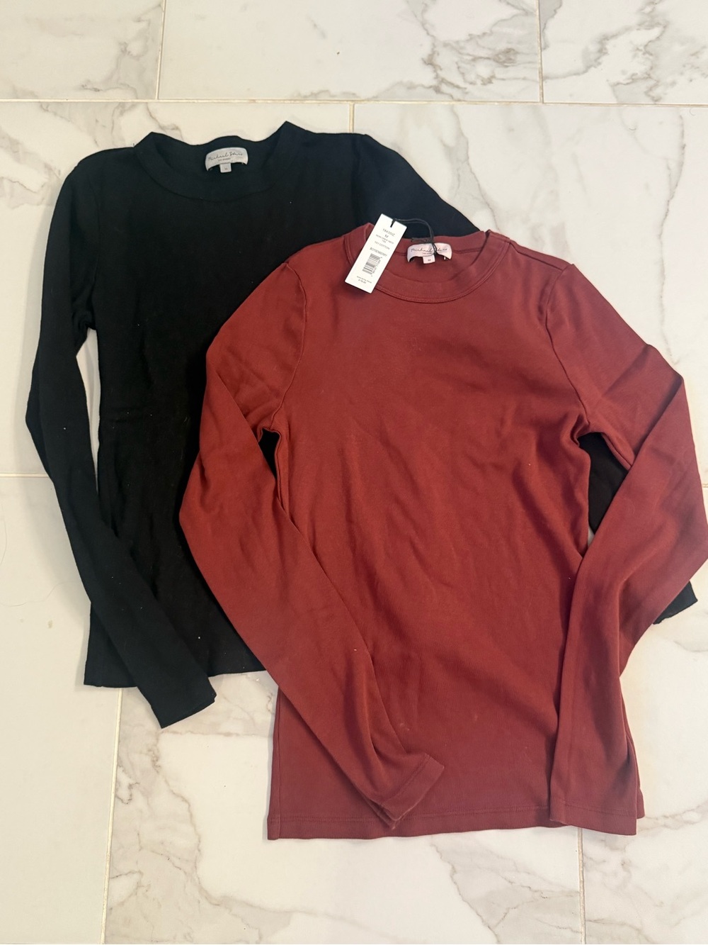 Michael Stars Nori Long Sleeve Crewneck Tee Set of 2 black, burgundy